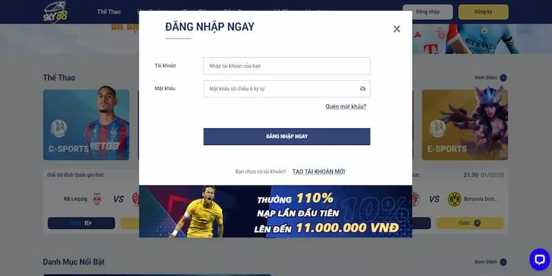 Quy trình login account tại Sky88 được thực hiện trong vòng 3 bước cơ bản
